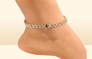 Kvinnor Anklets armband isade ut kubanska länk Anklets Armband Gold Silver Pink Diamond Hip Hop Anklet Body Chain Jewelry9886766