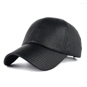 Bollkåpor Artificiellt läder PU Material Solid färg med ventilationshål Män Summer Mesh Baseball Women's Snapback Hats Dad BQ093