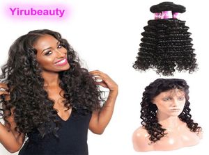 Frontale in pizzo pre -pizzicato con 3 bundle Malaysian 360 Baby Hair Wave Deep Human Hair Weaves with Closures Part5904221