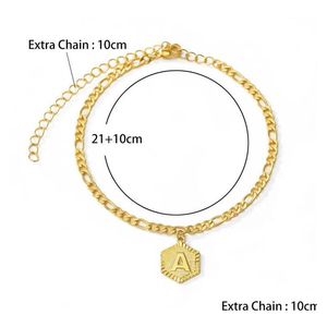 Anklets A-Z Inledande bokstav Anklet för kvinnor Rostfritt stål 21CMADD10CM Extender Gold Chain Alphabet Foot Accessories SMEEDDEL Gift Dr DHH0Y