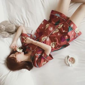 Ubrania domowe jesienne piżamę szorty kobiety słodkie kwiat nadruk prosty bawełniany piżama zestawy odzieży domowej panie nosza nocna odzież nocna
