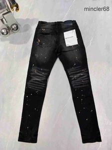 Jeans de marca roxa moda de alta qualidade com tinta de rua alta reparo angustiado Recebe calças de jeans skinny de baixa subida