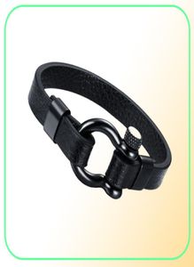 Mensor Rostfritt stål Skruv Post Ancla Shackles läderarmband i svart nautisk sjöman surfare armband armbandsmycken 9717046