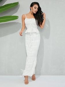 Work Dresses Women 2 Piece Vacation Outfits Bandage Ruched Camisole And Elastic Long Fishtail Skirt Summer Beach Streetwear