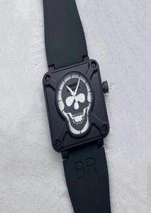 Wristwatches Rubber Retro Skeleton Skull Men Automatic Mechanical Watch Bell Black Band Mens Self Winding Wrist Watches Reloj Ross1792164