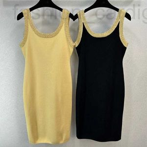 Basic & Casual Dresses Designer 2024 Spring Elegant Celebrity Sequin Splicing Slim Fit U-neck Open Back Suspended Tank Top Dress OLS4