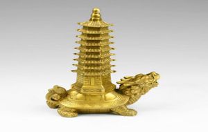 Pure Copper Dragon Turtle Nine Layers Wenchang Tower Fortune Small Place7350936