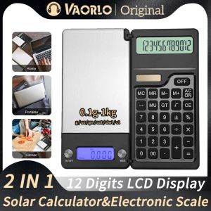 Taschenrechner falten 2 in 1 12 Ziffern LCD -Anzeige Solarrechner Elektronische Skala (0,1G1 kg) Kleine Küchen -Lebensmittelskala mit Gewicht