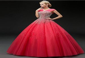 Sweet 16 Kleid Wassermelonen Perlen Pailletten Quinceanera Kleider Ballkleid Gurte Vestido de Festa Laceup Long Tüll formelle Prom Gow4345843