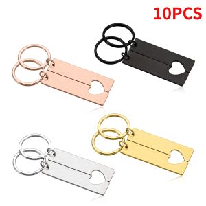 Rings Wholesale 10Pcs/Lot Blank Keychain Stainless Steel Keychains for Couple Gift DIY Custom Code Name Text Women's Men's Keychain
