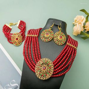 Halskette Ohrringe Set Marokc Perlen -Drop -Ohrring -Armband Braut Hochzeit Schmuck Frauen Lieblingsgeschenke Bijou (1)