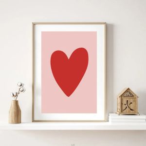バレンタインデイキューギャラリー印刷可能ポスターヴィンテージロマンチックな壁アートかわいいピンクハートキャンバス絵画ホームベッドルームの装飾