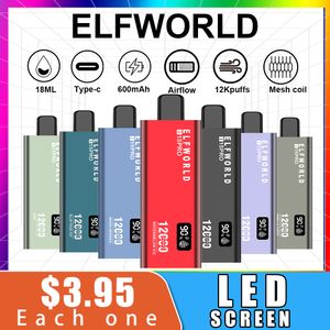 Elfworld Puff Shisha 12000 12k sbuffi vape usa e getta USA Warehouse Puff 12000 12K VAPE Alluminio Shell 18ML 600MAH LED Display DTL Vaper Annuncio