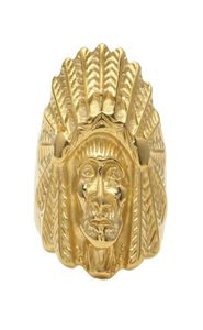 Män kvinnor Vine rostfritt stål ring Hip Hop Punk Style Gold Ancient Maya Tribal Indian Chief Head Rings Fashion Jewelry5310705
