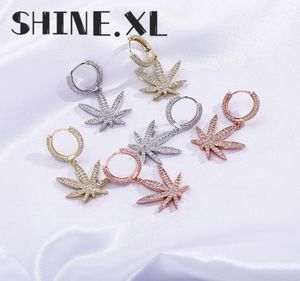 New Arrived Leaf Earrings Ice Cubic Zirconia Earrings Hip Hop Fashion Hip Hop Jewelry Women Designer Earings4594766