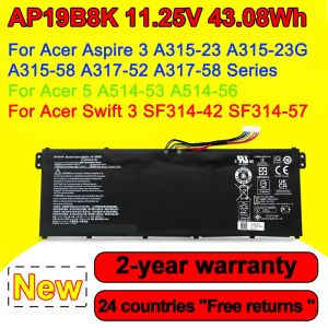 Piller 11.25V 43.08Wh AP19B8K Dizüstü Bilgisayar Acer Aspire 3 A31523 A31558 A31752 A31758,5 A51453 A51456, Swift 3 SF31442