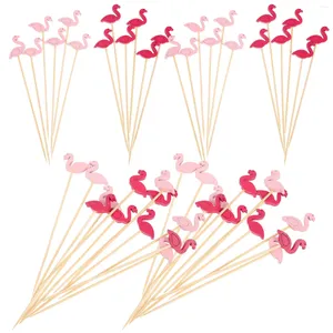 Engångsgäst 100 st Fruit Flamingo Picks Cocktail Spetts dricker Hjärtformade aptitretare aptitretare Party Bamboo Food