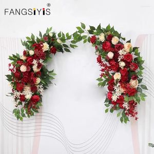 Dekorativa blommor Big Red Diy Artificial Rose Green Leaf Row Wedding Arch Bakgrund Vägg Hemdekoration Po Props Flower Arrangeme