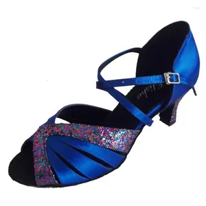 Dance Shoes Customized Heel Women Salsa Latin Open Toe Ballroom Party Royal Blue Color Socials Evening Dancing Shoe