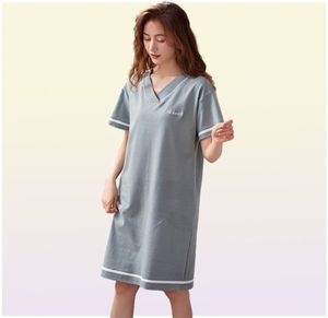 Женщины 039S Sleepwear Shotsleaved Cotton Night Plants Summer Soild Nightgowns Home Wear Lady Sleep Lounge Sleep Dress M3XL9241659