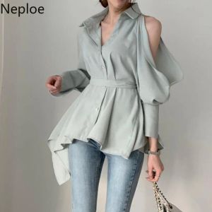 2023 Kadın Bluz Lady Hollow Out Yatak Moda Gömlekleri Blusa Kapalı Omuz İlkbahar Yaz Katı Üstleri Kadın Bluzları