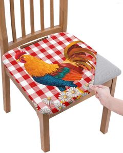 Stuhlabdeckungen rotes Plaid Daisy Rooster Farm Sitz Kissen Stretch Dining Cover Rutschbezüge für das Wohnzimmer des El Bankett Wohnzimmer