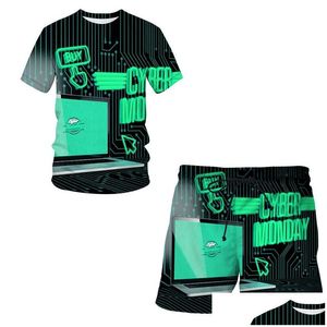 Herren-Tracksuits Sommer Mobile Technology 3D Print Casual Tracksuit Herrenanzug Kurzarm T-Shirt Sportshorts 2-teiliges Set 220624 D DHMPI