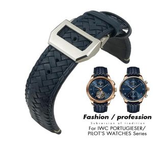 20mm 21mm 22mm Curved End Woven äkta Leather Watch Band Cowhide Strap Fit For IWC Portugieser Pilot039s Watches IW394005 IW38459069