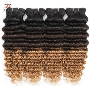 1B427 Ombre Blonde Deep Wave Human Hair Bundles Three Ton Kolor 34 sztuki 1224 -calowy Brazylijski Remy Human Hair Extensions6759141