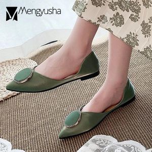 Casual Shoes Pointed Toe Grunt lägenheter Single Metal Round Buckle Moccasins Autumn All Match Side Hollow Cut Women Slip On Loafers