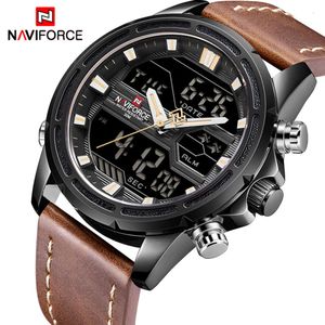 Naviforce Wristwatches Top Brand Mens Sport Watches Men Quartz Analog Relógio Led Man Leather Military Impermeável Relógio Relogio Masculino Alta qualidade