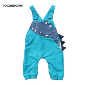Småbarn spädbarn baby pojkar flickor dinosaurie tecknad hängslen romper overall bomull jumpsuit outfits kläder9968946