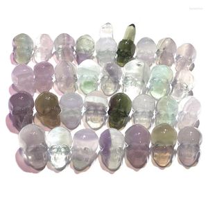 Decorative Figurines 1 Pcs Hand Carved Natural Rainbow Fluorite Cute Crystal Skulls