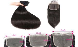 10a Brasilões de cabelo humano brasileiros com encerramento de renda HD Extensões de cabelo preto não processadas tecendo com fechos de topo S1110809