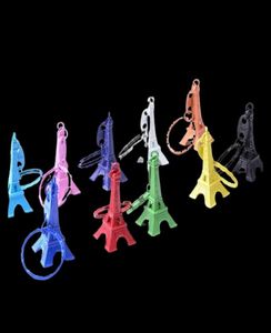 50pcslot Paris Eiffel Tower KeyChain Mini Eiffel Tower Candy Color Keyring Store Advertising Promotion Service Equipment KeyFob4858355