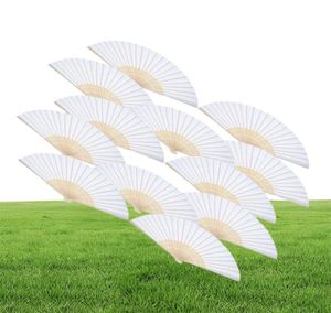 12 Pack Hand Håller fans Fest Favor White Paper Fan Bamboo Folding Fans handhållna vikta för Church Wedding Gift3791044