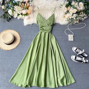 Casual Dresses Oceanlove Spring Summer For Women V Neck Solid Backless A-Line Sexig Vestidos Mujer Sleeveless Elegant Sweet Long Dress