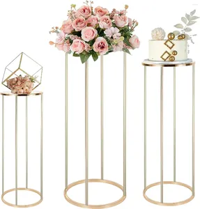 Party Decoration Wedding Flower Stand com painel de metal 3pcs Vasas de cilindro de ouro Central Poeces para tabelas 60cm/80cm/100cm de altura vasos de ferro de altura