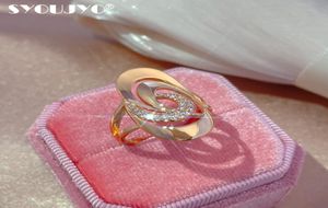 Jewelrys SYOUJYO Luxury Openwork Spiral Pattern Ring For Women 585 Rose Gold Natural Zircon Micro Wax Inlay Party Wedding Fashion 2368370