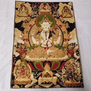 Dekorativa figurer lyckosamma thangka fyra arm guanyin staty tibetansk buddha hängande målning