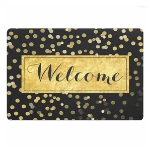 Carpets Girly Faux Gold Polka Dots Welcome Doormat For Front Door Sparkling Glitter Floor Mat Rug Indoor Outdoor Carpet Home Decor