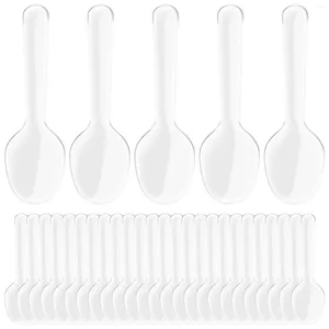 Disposable Flatware Ice Cream Scoop Plastic Spoons Clear Small Transparent Silverware Cake