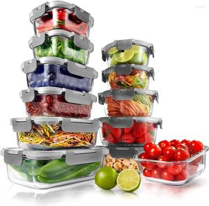 Kök Storage Nutrichef 24-stycken Superior Glass Food Containers Set-Stackbar design BPA-fria låsslock (grå)