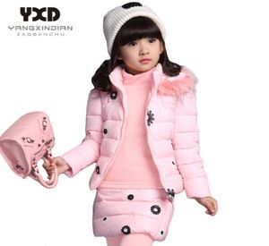 Barnkläder set för Big Girls Winter 2017 New Cotton Padded Hooded Vest Sweatshir kjolbyxor 3st varma barn Suits7021129