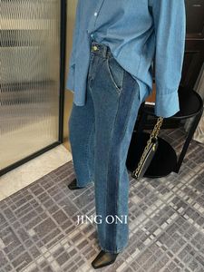 Kvinnors jeans y2k byxor 2024 kvinna kläder koreansk stil vintage mode hög midja baggy bred ben lastbyxor hösten rak