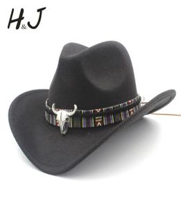 Women Men Wool Hollow Western Cowboy Hat Rollup szerokie kowarnia Jazz Jazz Sombrero Cap z Tassel Tauren Ribbon1958805