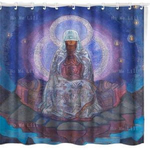 Curtains de chuveiro Mãe do mundo por Nicholas Roerich Purple Meditation Home Art pinturas imagens cortina com ganchos para banheiro