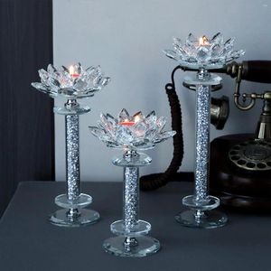 Titulares de vela 3 peças Clear Glass Lotus Lotus Titular Crystal Tea Light Stand para a sala de jantar da mesa de lareira