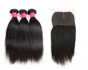 7a peruanska indiska malaysiska brasilianska hårbuntar obearbetade Remy Human Hair Weave med stängning Brasiliansk rak jungfruhår 2874335