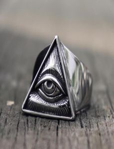 Mens Masonic Stainless Steel Ring Illuminati Triangle Eye of Providence Biker Rings Punk masonry Jewelry2599173